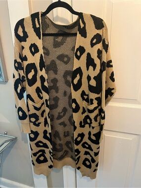 Vesti Leopard Print Open-Front Cardigan - Tan & Black